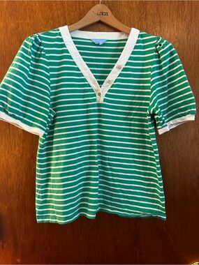 Draper James Green & White Striped Short Sleeve Top